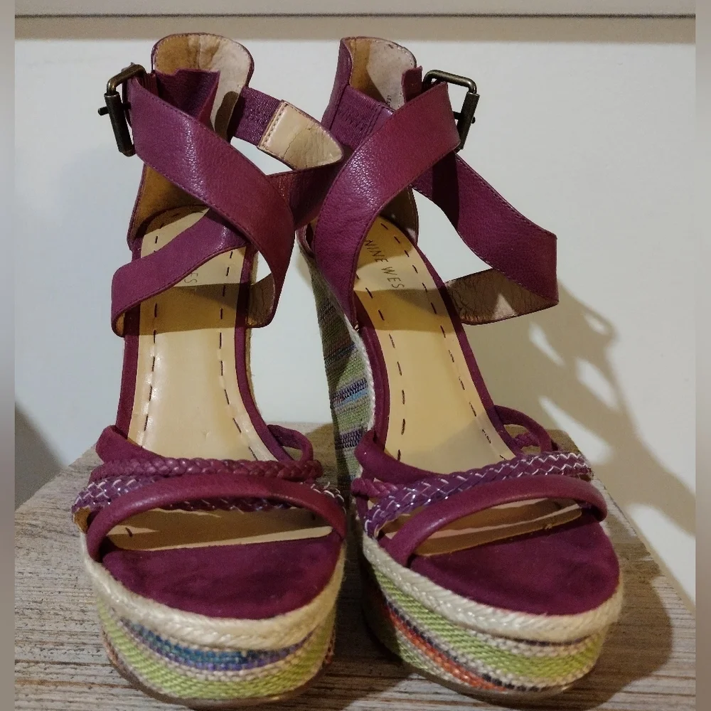 Nine West Treston Purple Boho Strappy Platform Heels Size 7.5